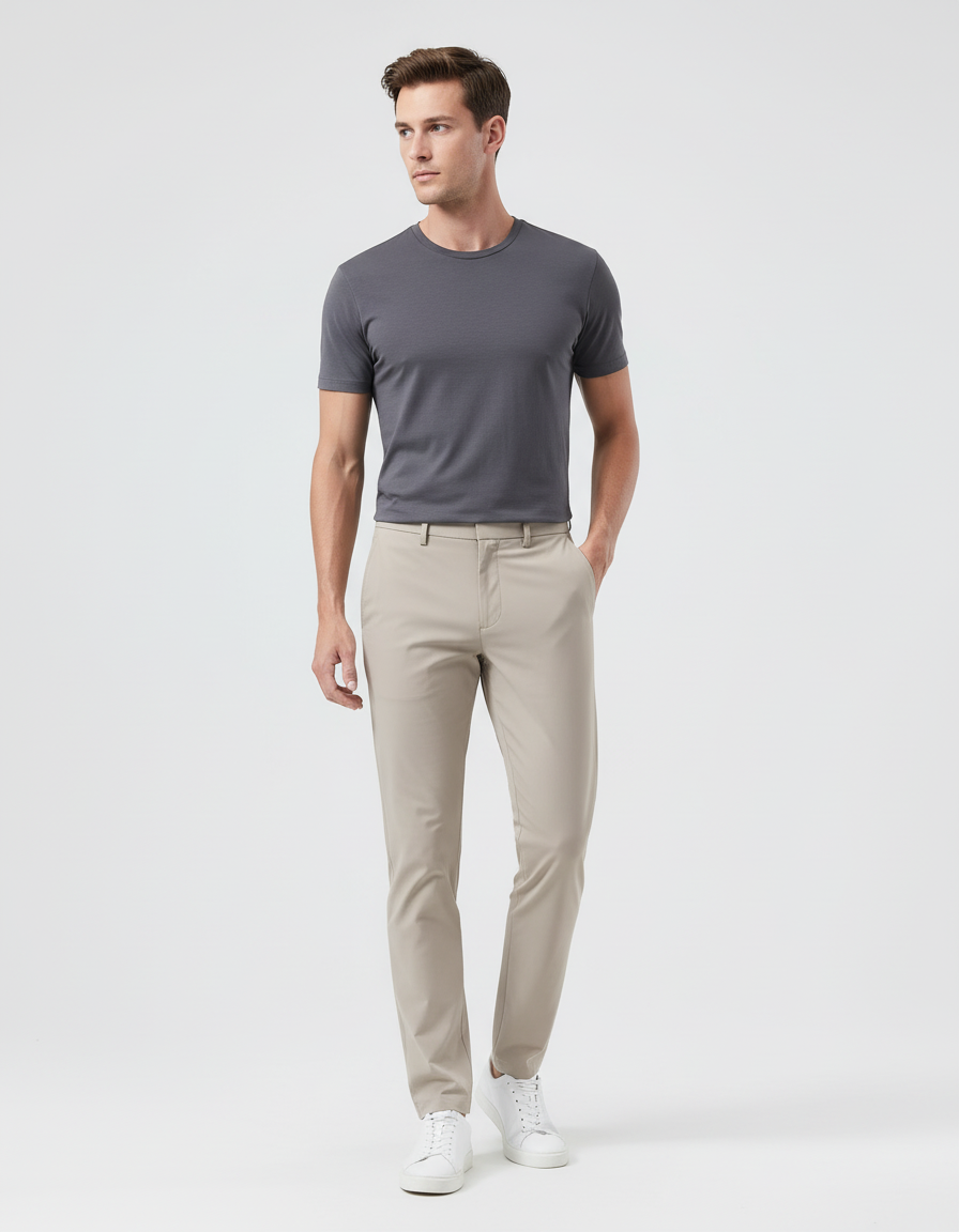 Pantalon Beige Homme Slim Extensible Décontracté Chino - Coton