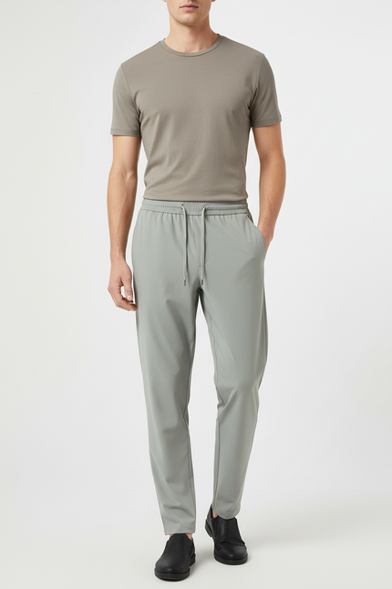 Pantalon Beige Droit Fluide Décontracté Homme Léger - Vert Polyester