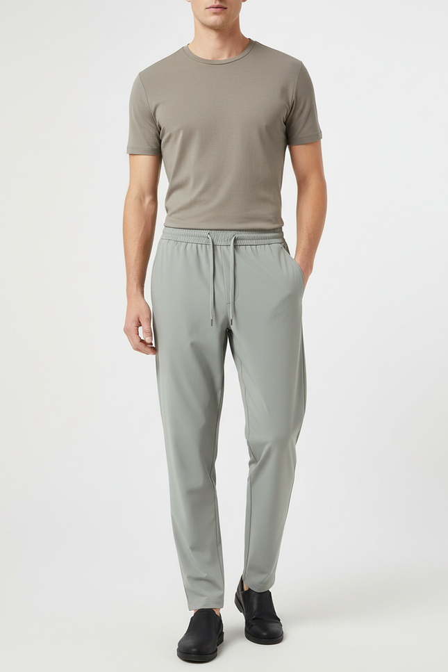 Pantalon Beige Droit Fluide Décontracté Homme Léger - Vert Polyester
