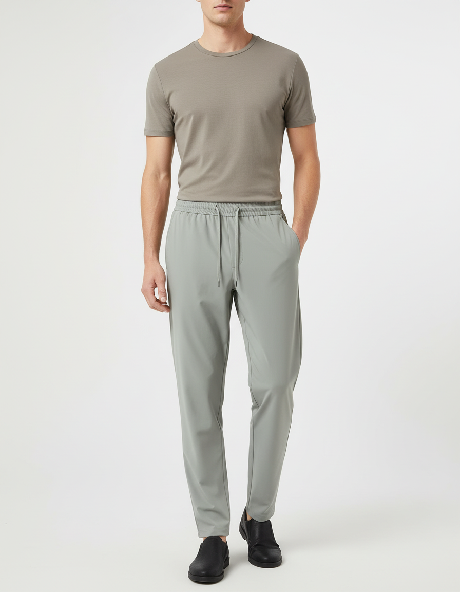 Pantalon Beige Droit Fluide Décontracté Homme Léger - Vert Polyester
