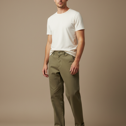 Pantalon Beige Coton Droit Homme Décontracté Moderne - Kaki