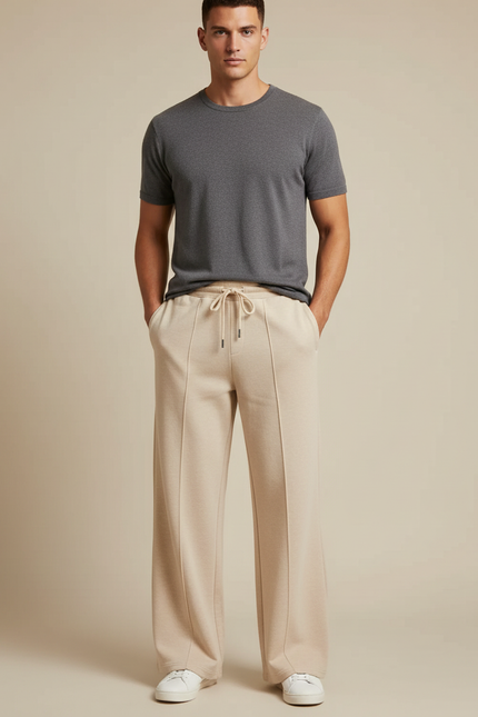 Pantalon Beige Ample Cordon Décontracté Homme - Molleton