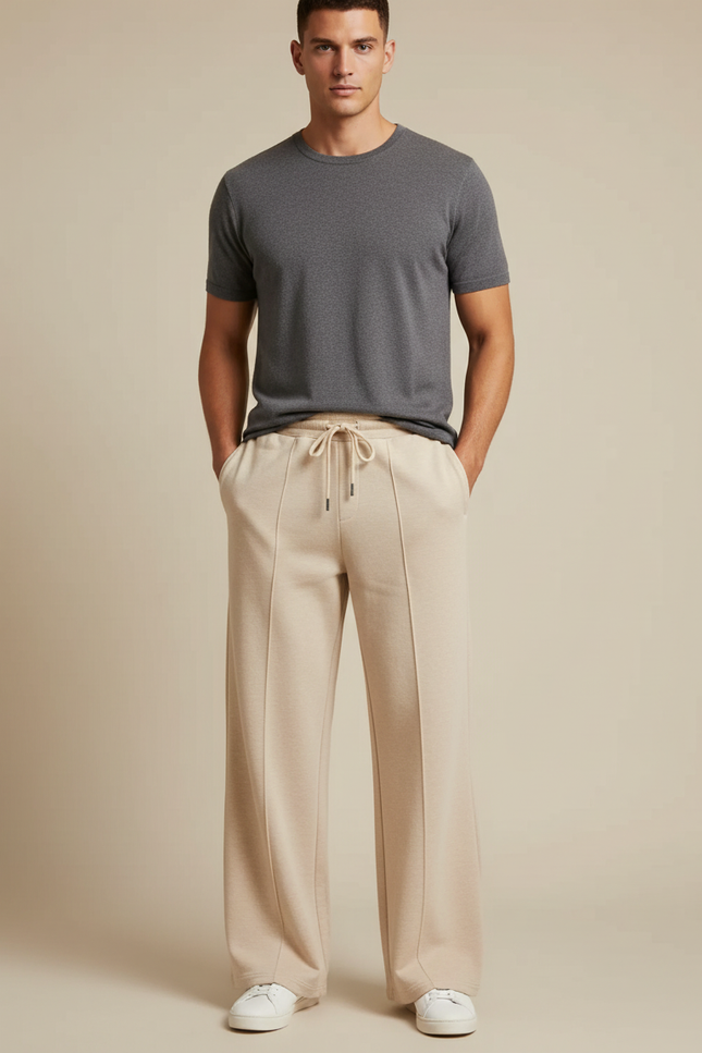 Pantalon Beige Ample Cordon Décontracté Homme - Molleton