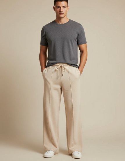 Pantalon Beige Ample Cordon Décontracté Homme - Molleton