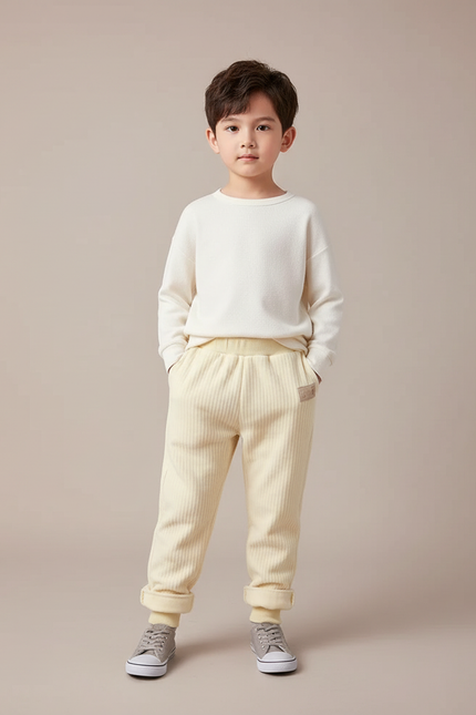 Pantalon Beige Côtelé Épais Décontracté Enfant - Jaune Cordé