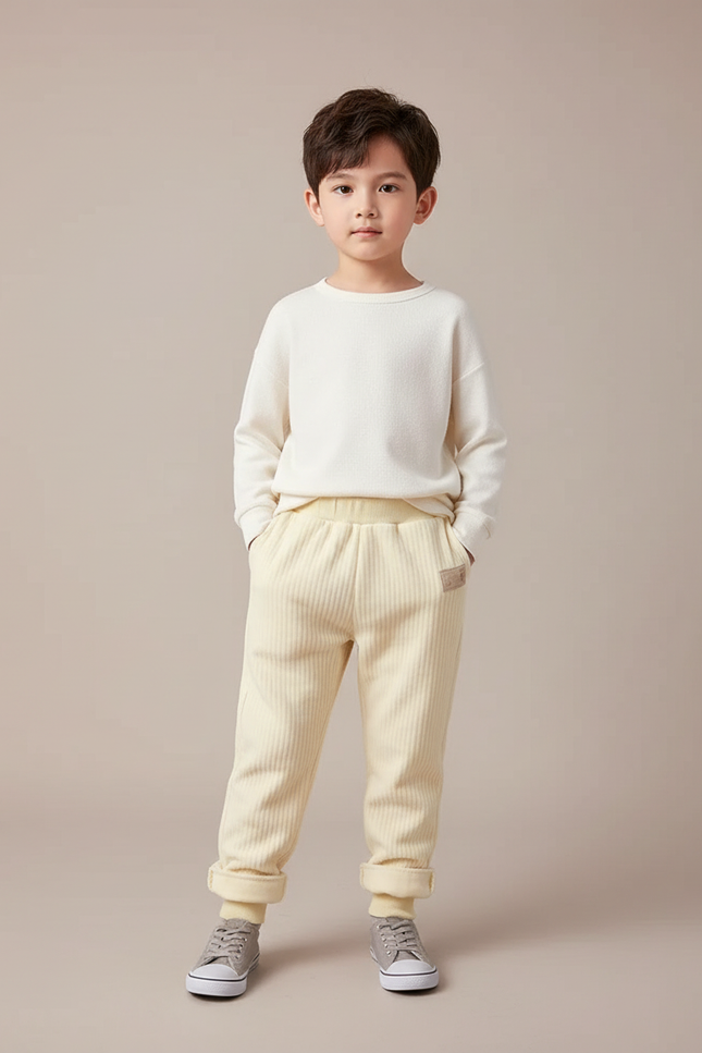 Pantalon Beige Côtelé Épais Décontracté Enfant - Jaune Cordé