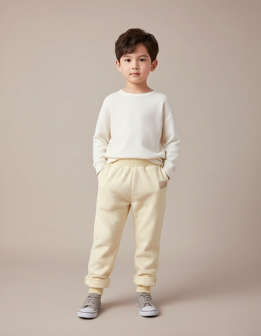 Pantalon Beige Côtelé Épais Décontracté Enfant - Jaune Cordé
