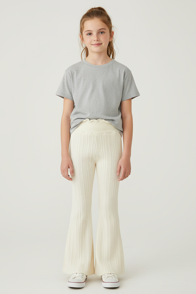 Pantalon Beige Côtelé Tricoté Évasé Enfant - Maille