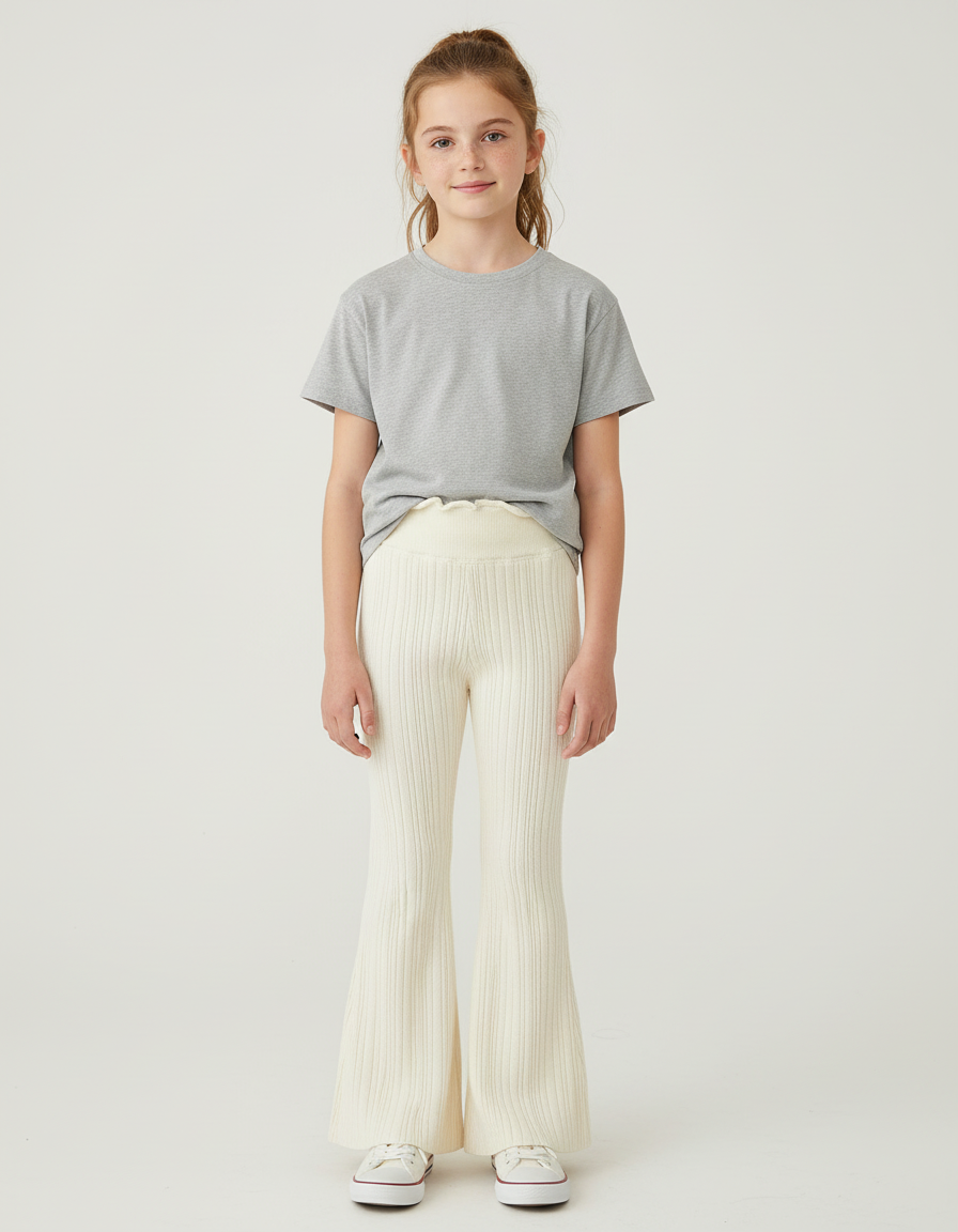 Pantalon Beige Côtelé Tricoté Évasé Enfant - Maille