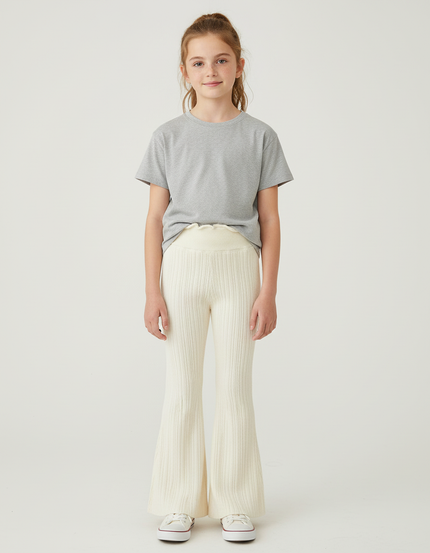 Pantalon Beige Côtelé Tricoté Évasé Enfant - Maille