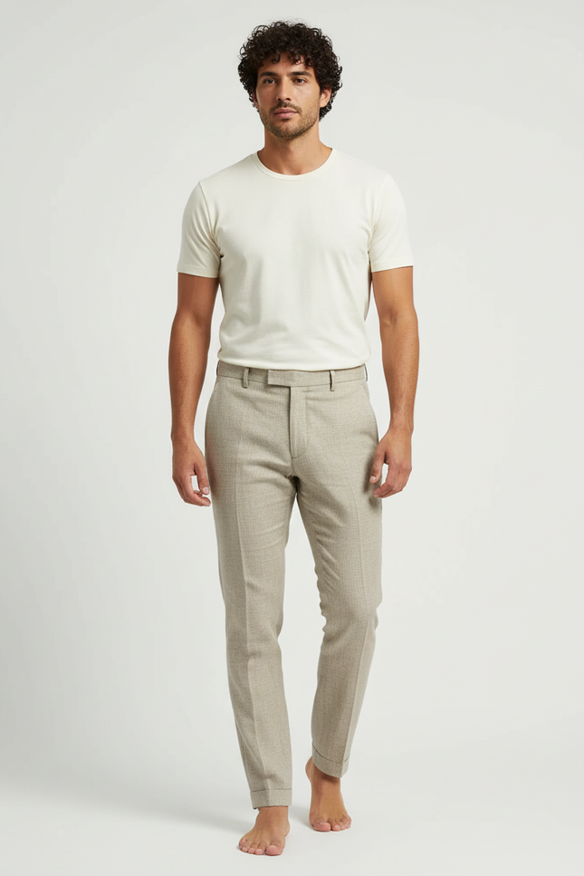 Pantalon Beige Slim Lin Habillé Homme Élégant