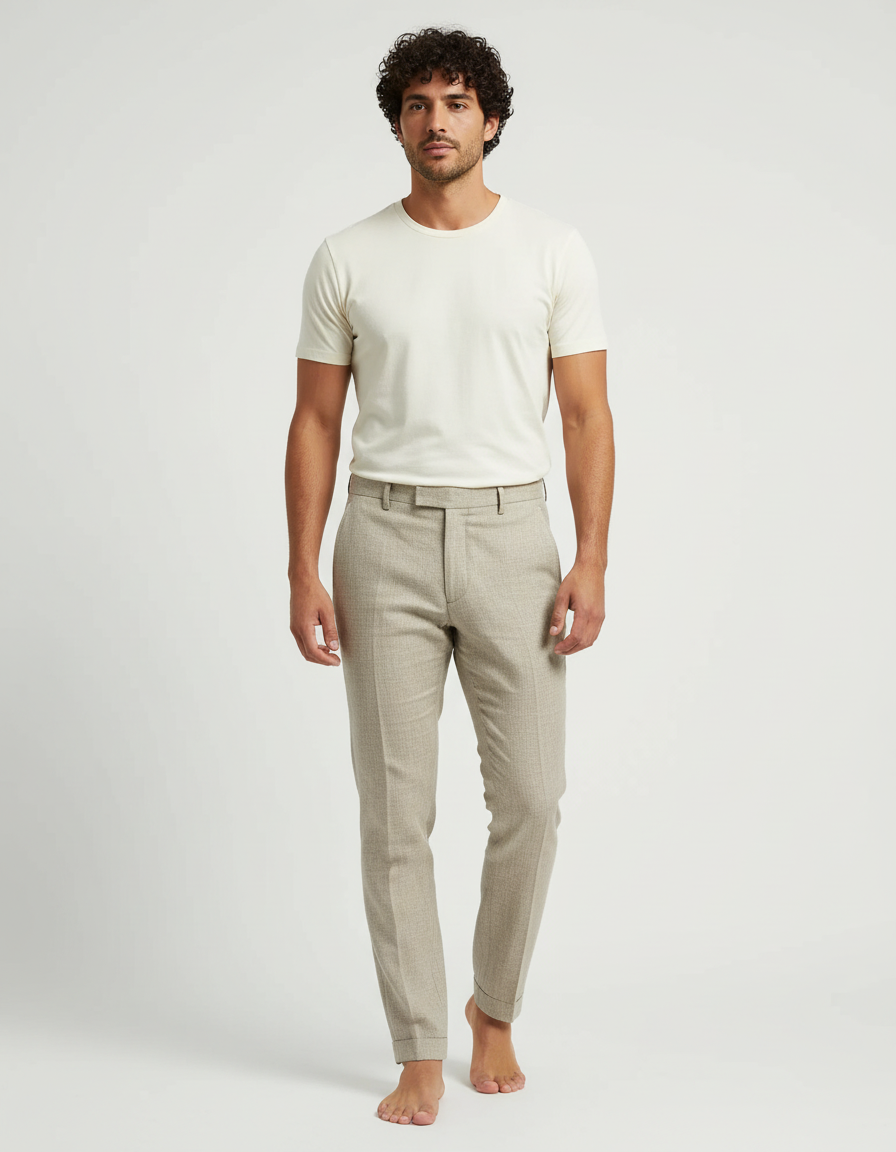 Pantalon Beige Slim Lin Habillé Homme Élégant