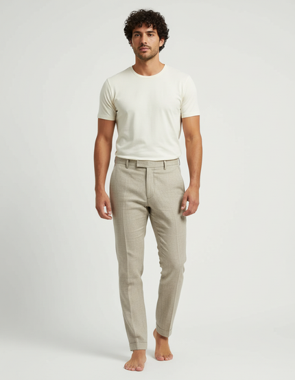 Pantalon Beige Slim Lin Habillé Homme Élégant