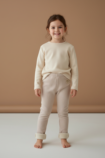 Pantalon Beige Côtelé Doublé Élastique Enfant Doux - Molleton