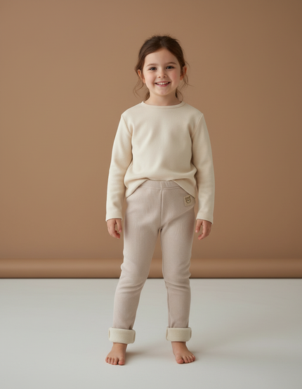 Pantalon Beige Côtelé Doublé Élastique Enfant Doux - Molleton