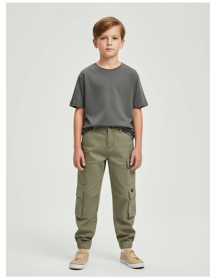 Pantalon Beige Cargo Coton Enfant Multipoches Décontracté - Kaki
