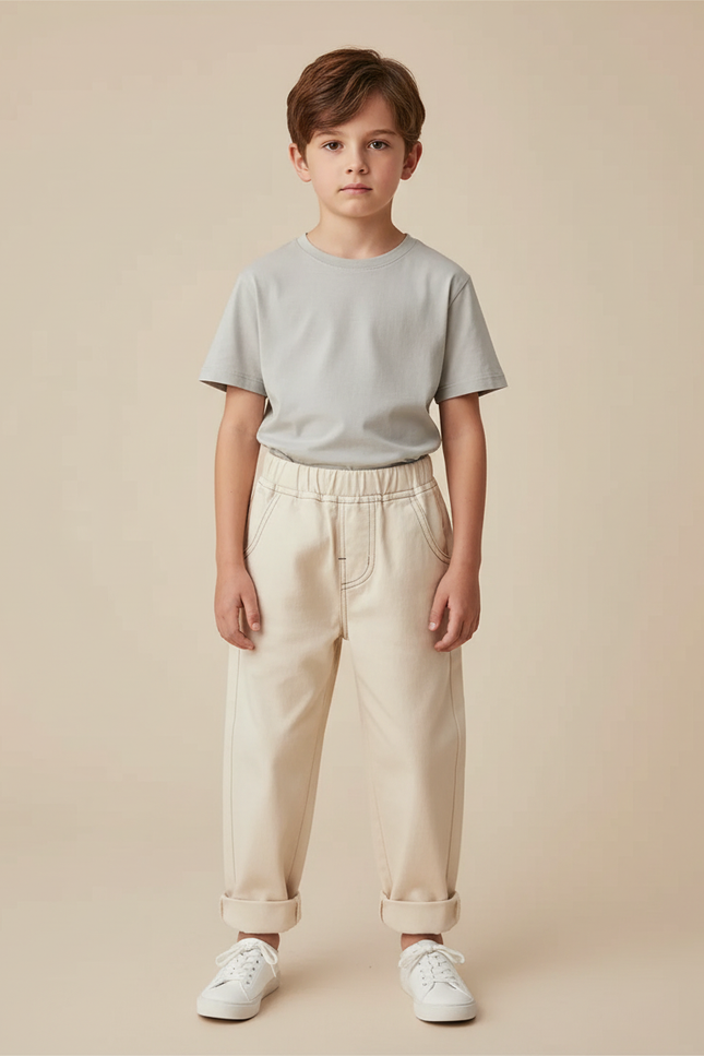 Pantalon Beige Coton Ample Confortable Enfant - Toile