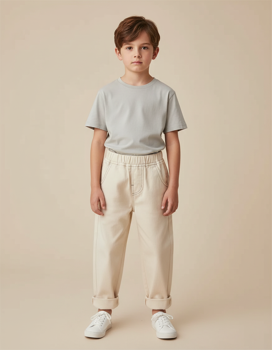 Pantalon Beige Coton Ample Confortable Enfant - Toile