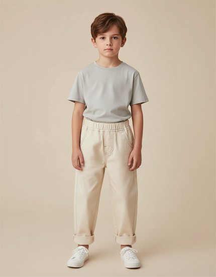 Pantalon Beige Coton Ample Confortable Enfant - Toile