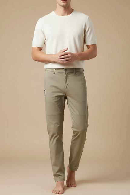Pantalon Beige Homme Chino Slim Extensible Léger - Kaki Gabardine