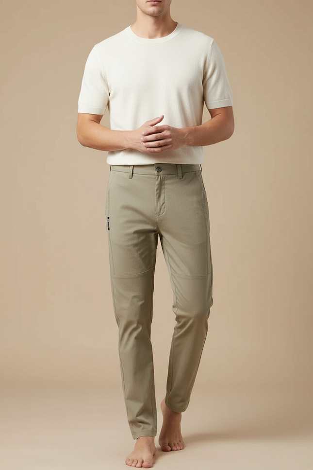 Pantalon Beige Homme Chino Slim Extensible Léger - Kaki Gabardine