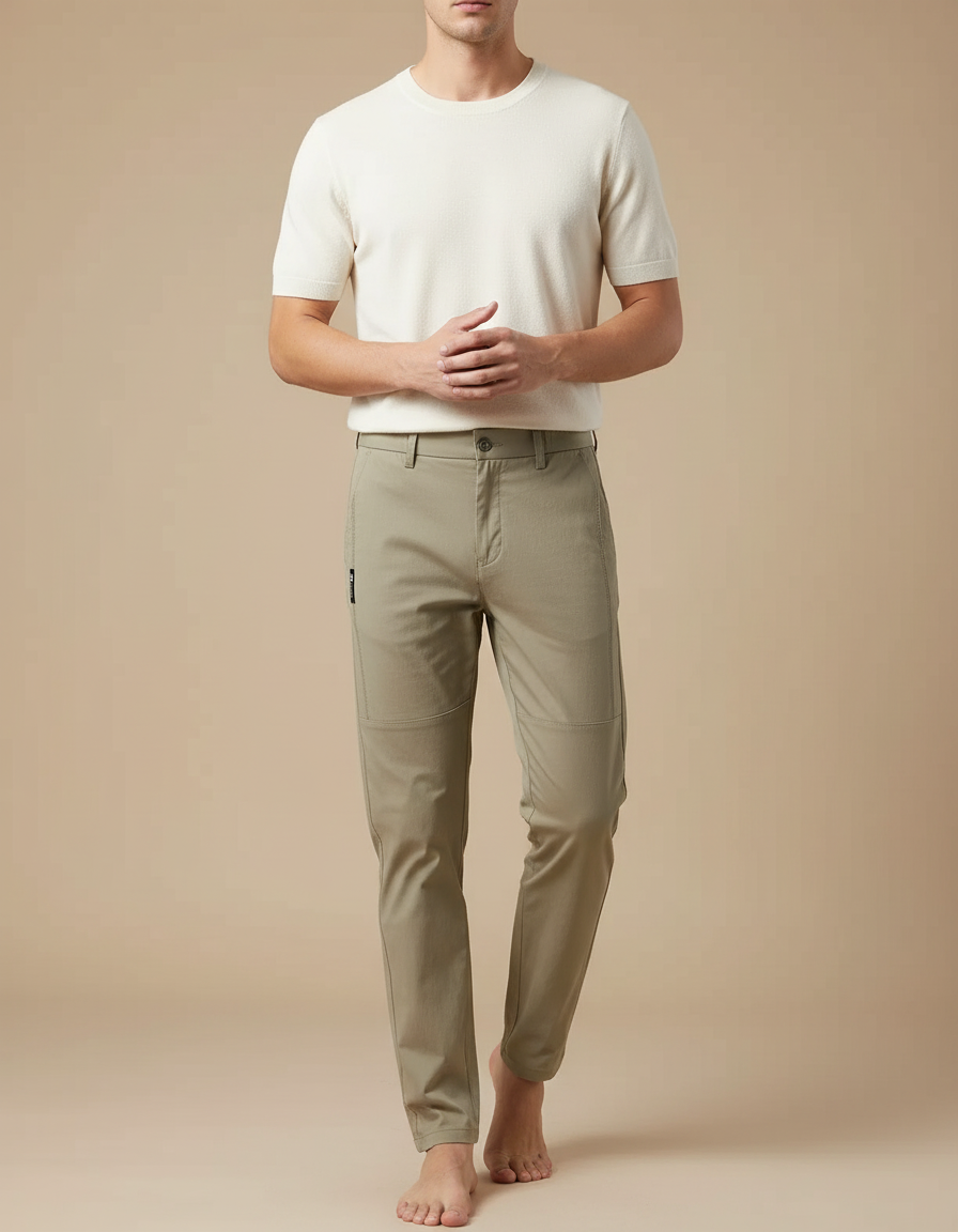 Pantalon Beige Homme Chino Slim Extensible Léger - Kaki Gabardine