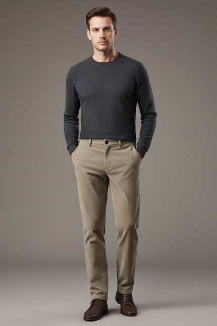 Pantalon Beige Côtelé Décontracté Homme Élégant - Cordé