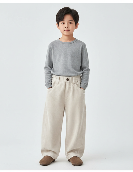 Pantalon Beige Côtelé Ample Décontracté Enfant Uni - Cordé