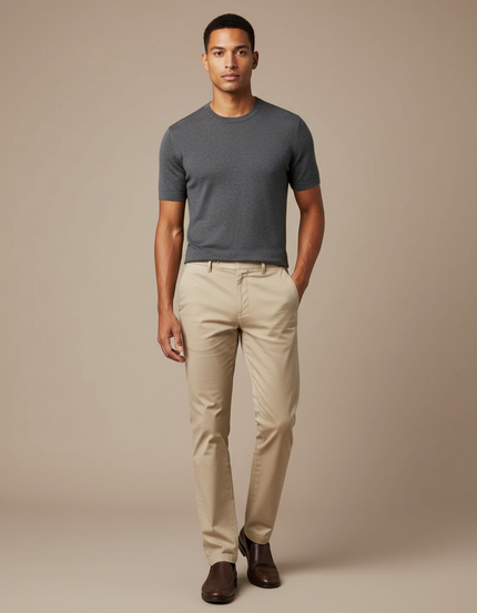 Pantalon Beige Coton Slim Élégant Homme