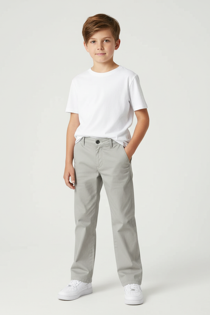 Pantalon Beige Droit Coton Décontracté Enfant - Gris Gabardine