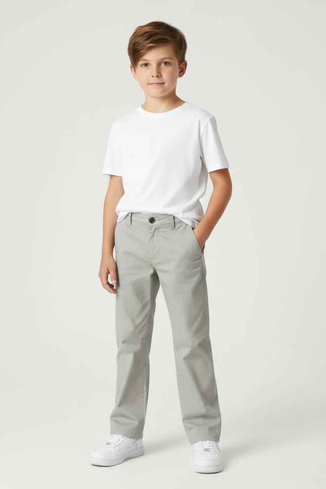 Pantalon Beige Droit Coton Décontracté Enfant - Gris Gabardine