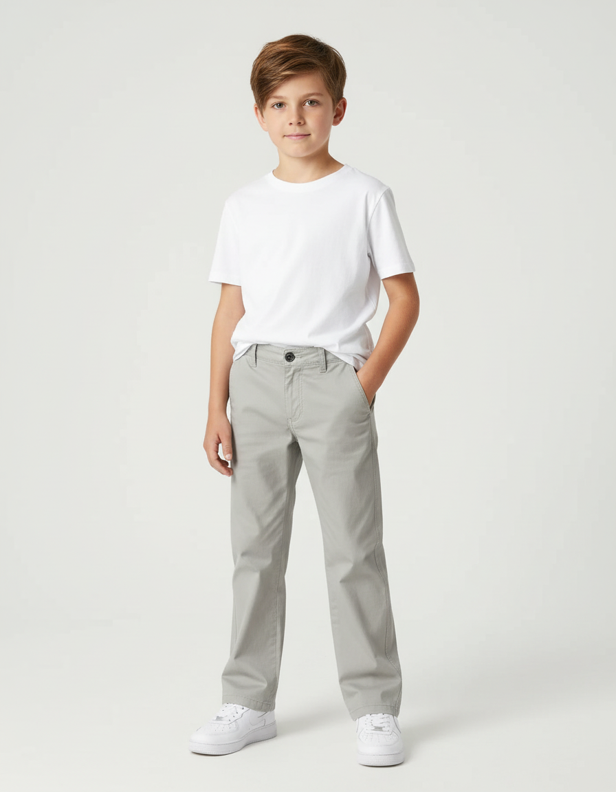 Pantalon Beige Droit Coton Décontracté Enfant - Gris Gabardine