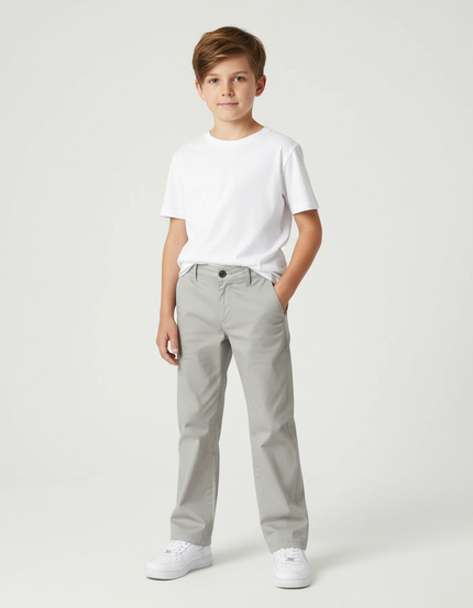 Pantalon Beige Droit Coton Décontracté Enfant - Gris Gabardine