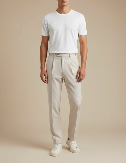 Pantalon Beige Plissé Élégant Homme Décontracté Classique - Gabardine