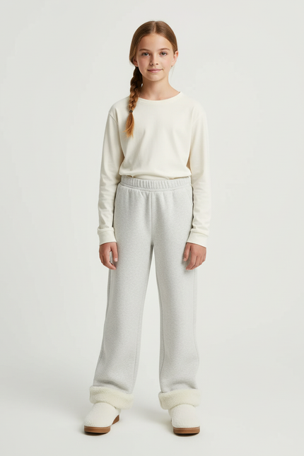 Pantalon Beige Molleton Droit Confortable Enfant - Gris