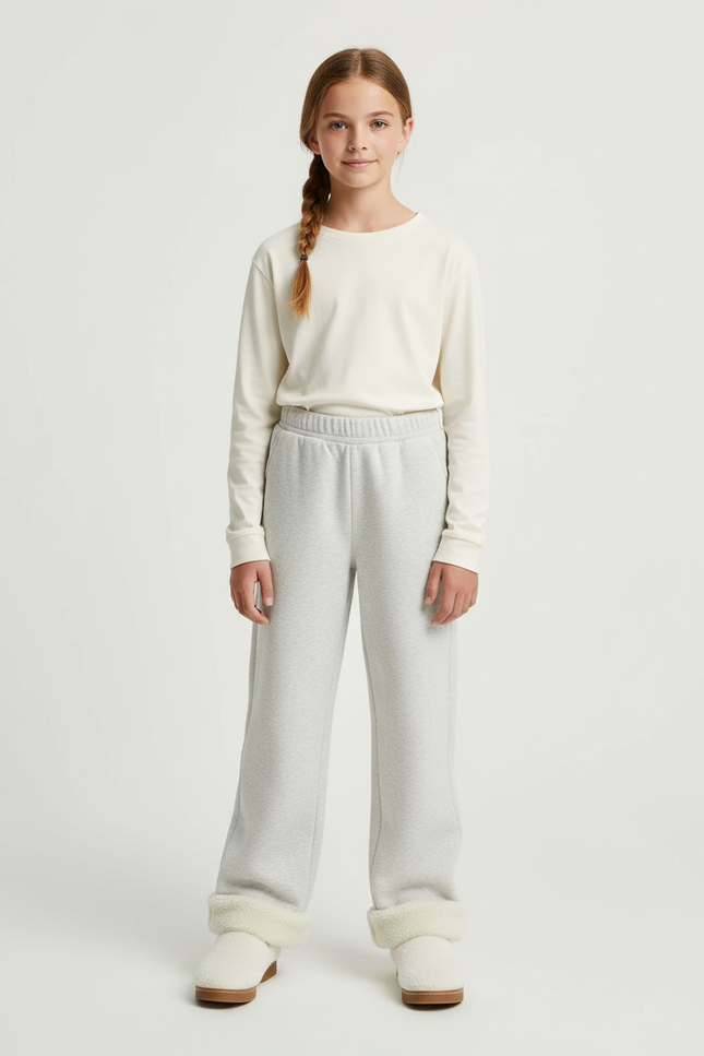 Pantalon Beige Molleton Droit Confortable Enfant - Gris