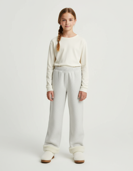 Pantalon Beige Molleton Droit Confortable Enfant - Gris