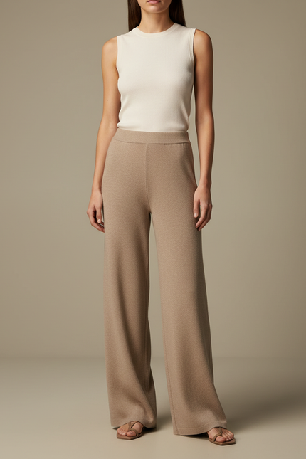 Pantalon Flare Beige Femme - Maille