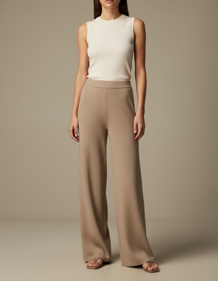 Pantalon Flare Beige Femme - Maille
