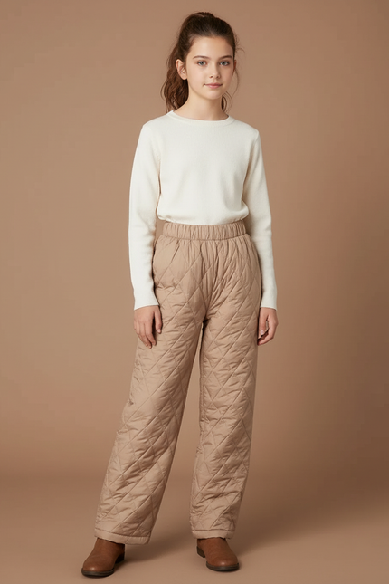 Pantalon Beige Matelassé Ample Hiver Confortable Enfant - Polyester