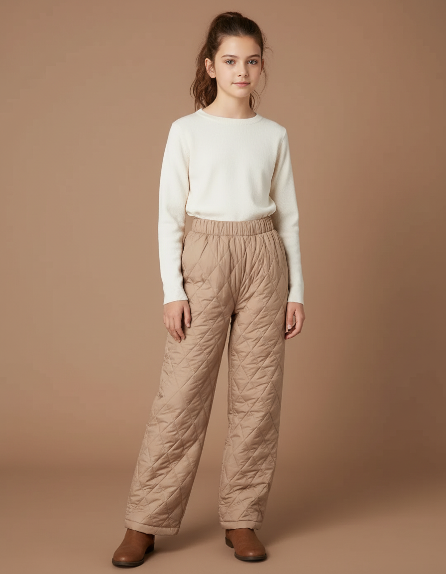 Pantalon Beige Matelassé Ample Hiver Confortable Enfant - Polyester