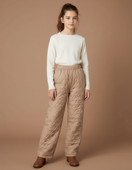 Pantalon Beige Matelassé Ample Hiver Confortable Enfant - Polyester