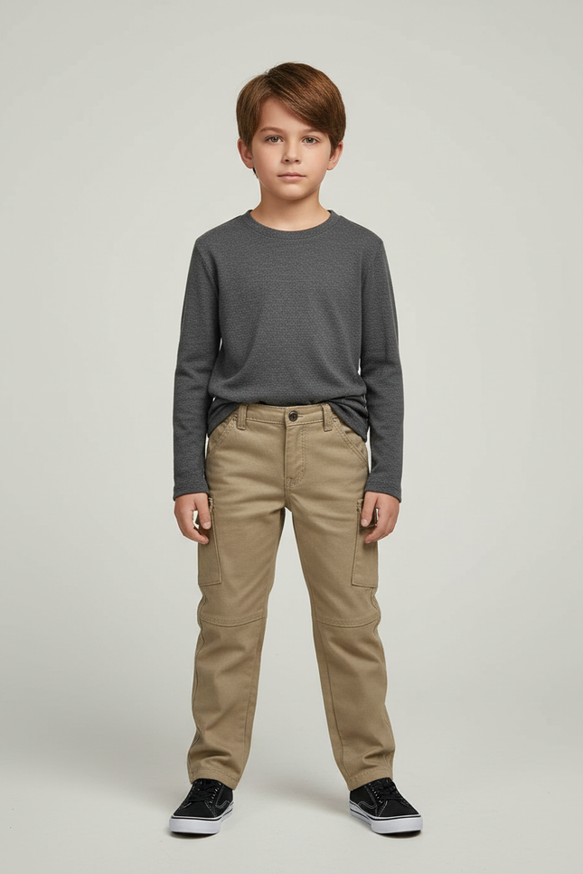 Pantalon Beige Cargo Coton Enfant Décontracté Robuste