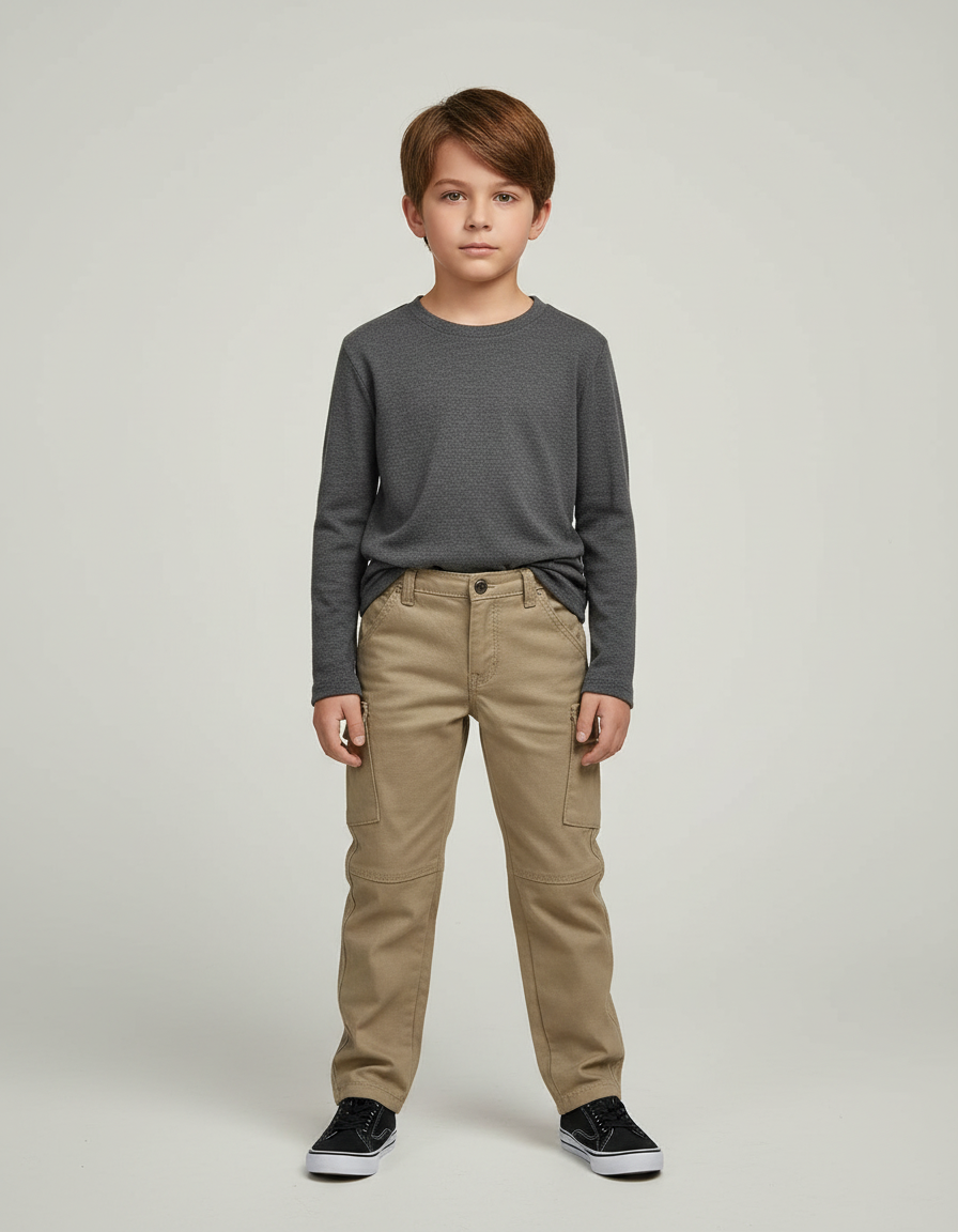Pantalon Beige Cargo Coton Enfant Décontracté Robuste