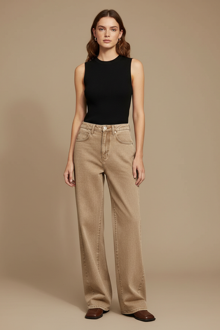 Pantalon Evase Beige Femme - Jean
