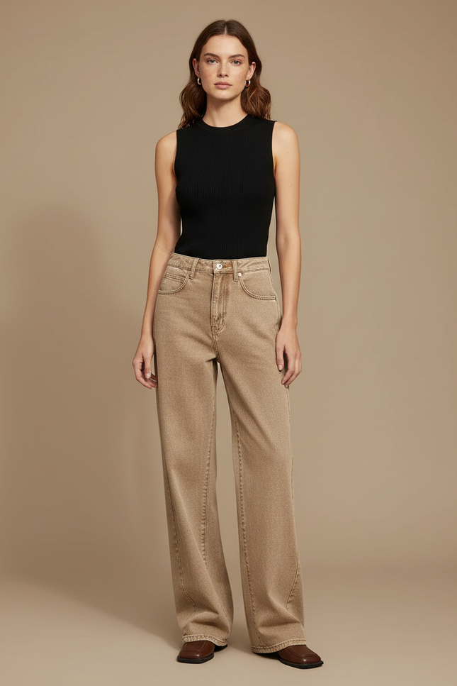 Pantalon Evase Beige Femme - Jean