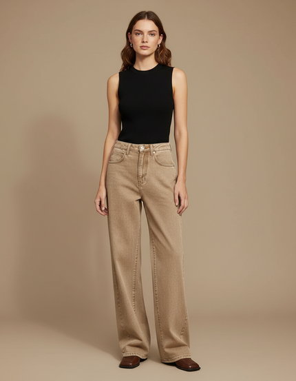 Pantalon Evase Beige Femme - Jean