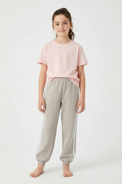 Pantalon Beige Sporty Rayé Confortable Enfant - Gris Molleton