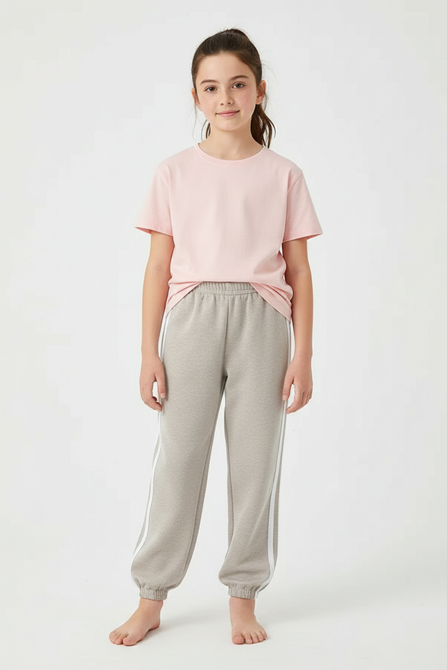 Pantalon Beige Sporty Rayé Confortable Enfant - Gris Molleton