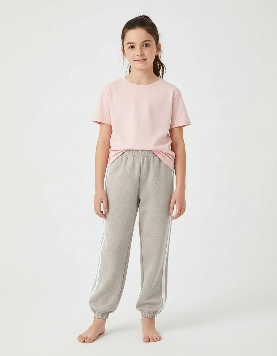 Pantalon Beige Sporty Rayé Confortable Enfant - Gris Molleton